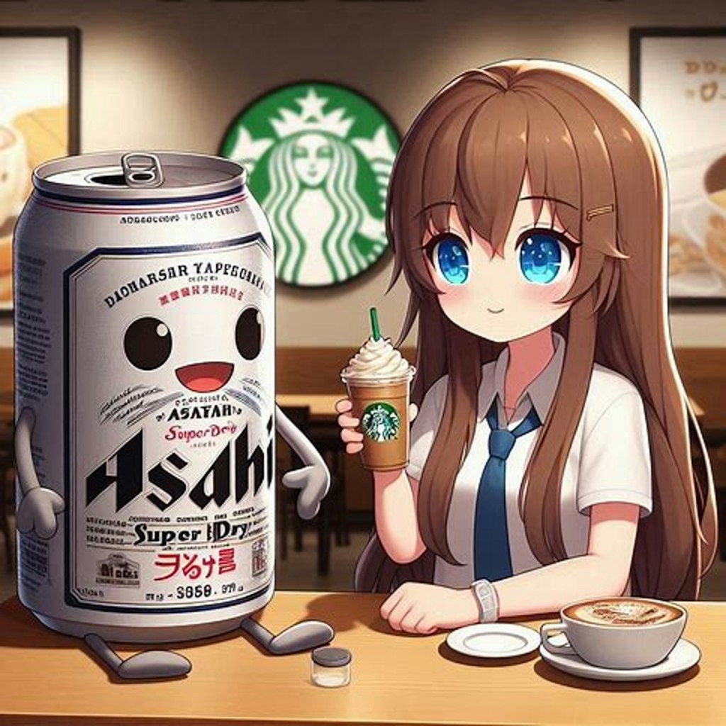 スタバでカフェブレーク中のビールと小さな女の子