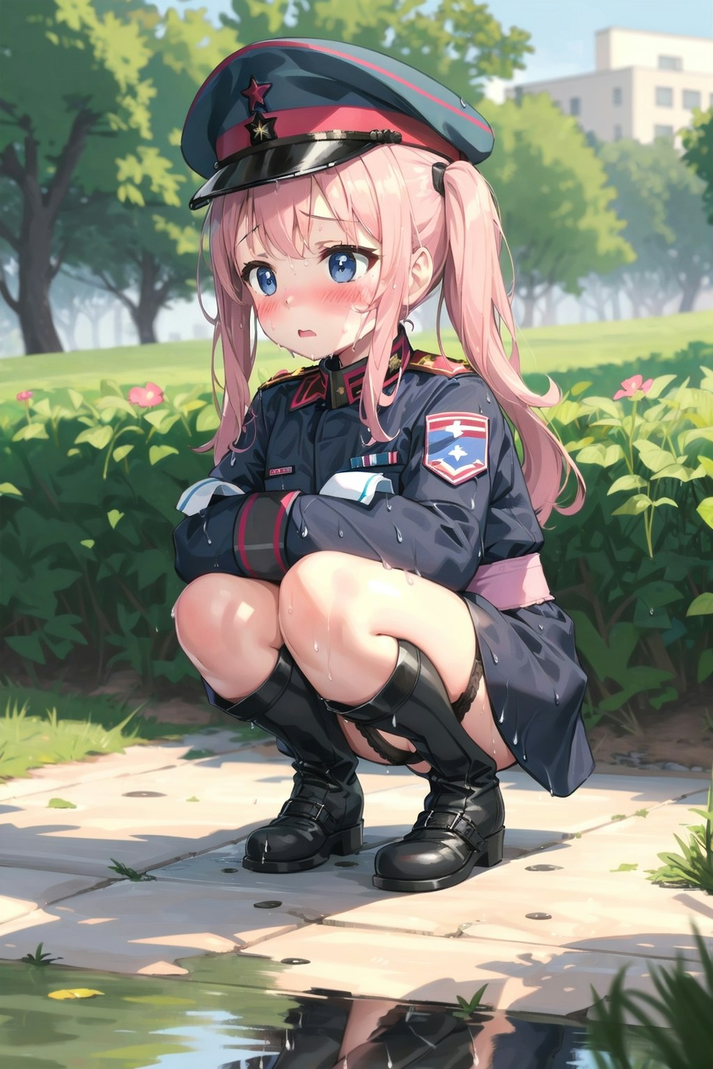 しゃがむ軍服幼女