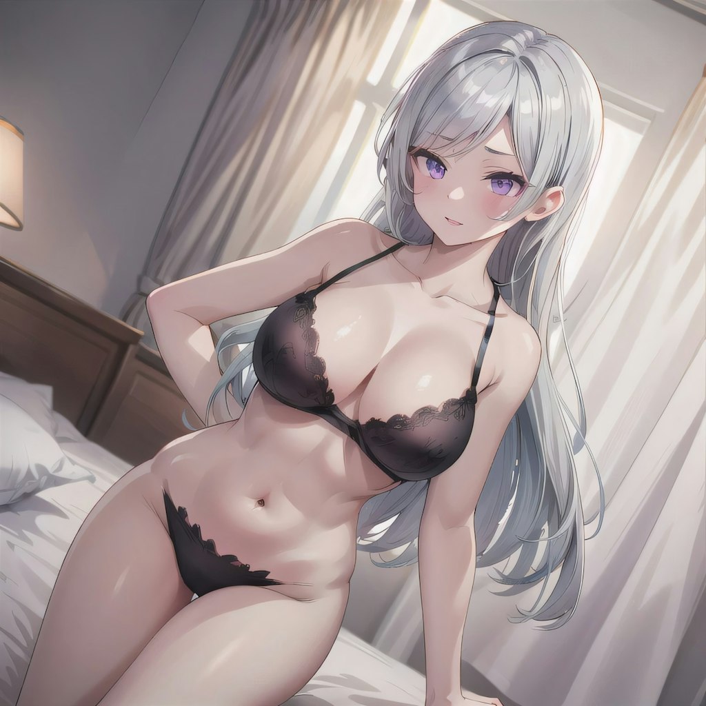 灰髪ロングで下着の少女４