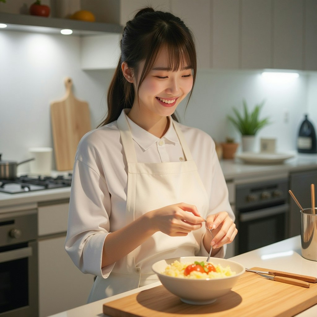 料理中の女子高生