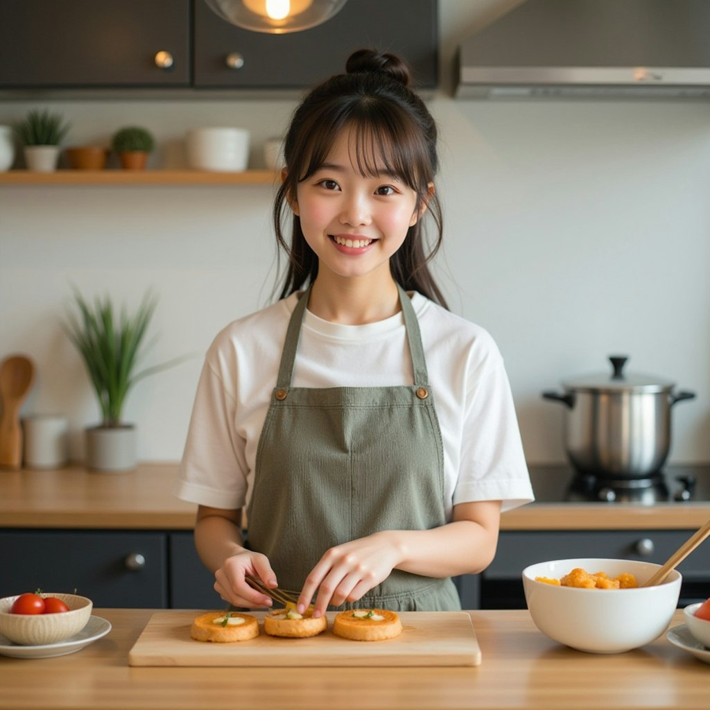 料理中の女子高生