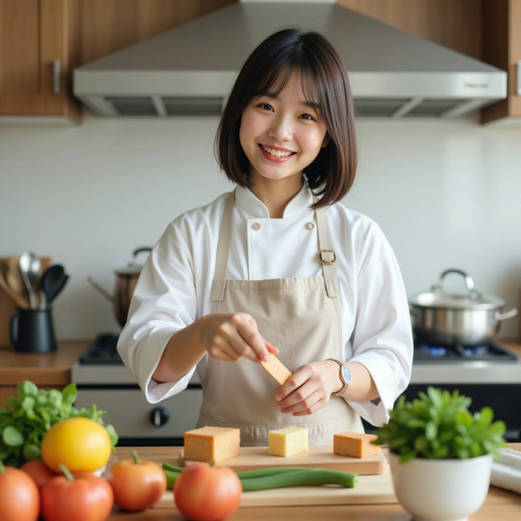 料理中の女子高生