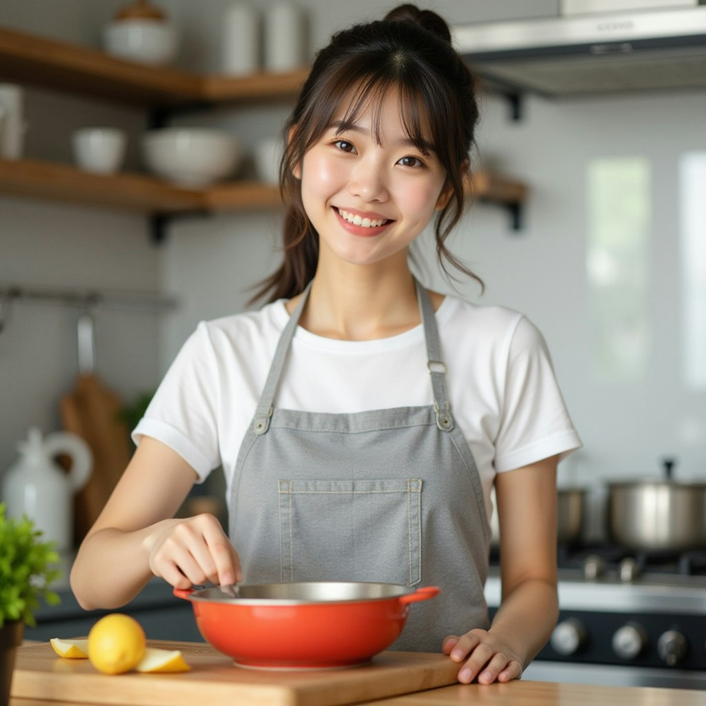 料理中の女子高生