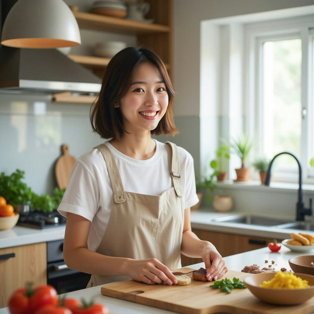 料理中の女子高生