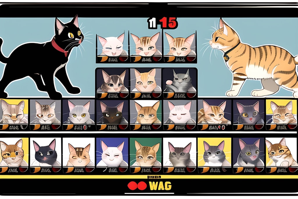 猫がキャラクターの格闘ゲームのキャラクターセレクト画面チャレンジ　7回目