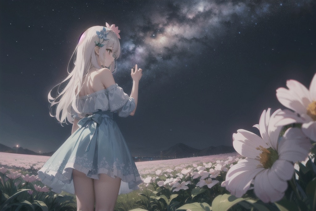 夜の花畑と女の子2