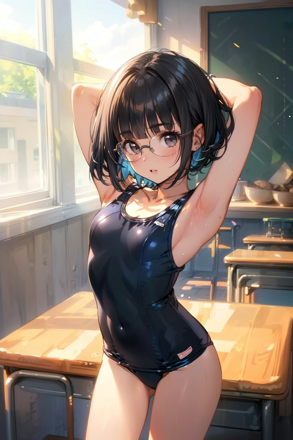 スク水の眼鏡っ娘