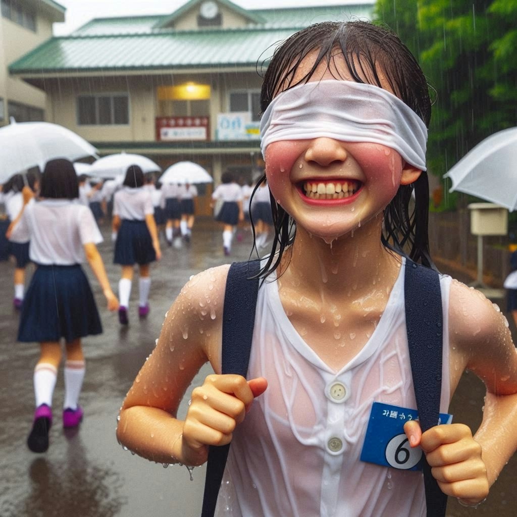 目隠しびしょ濡れ少女