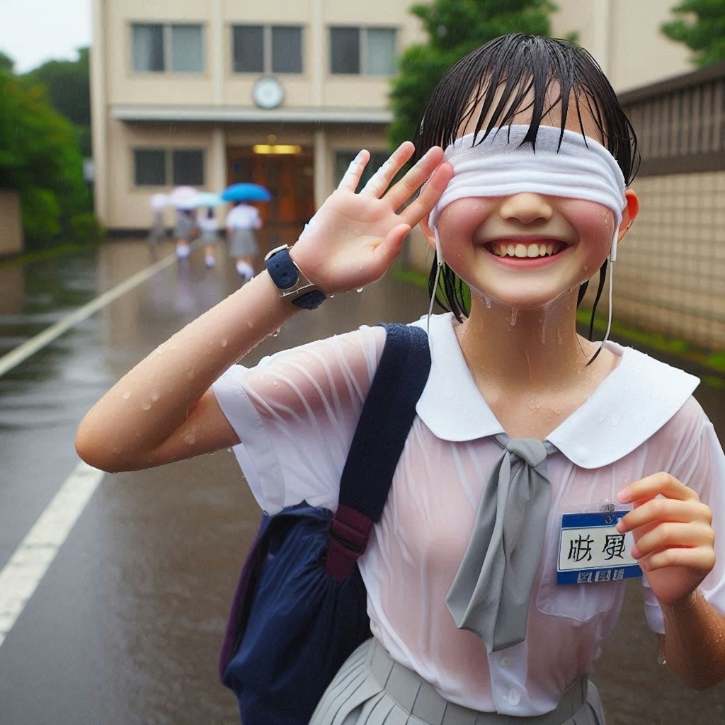 目隠しびしょ濡れ少女