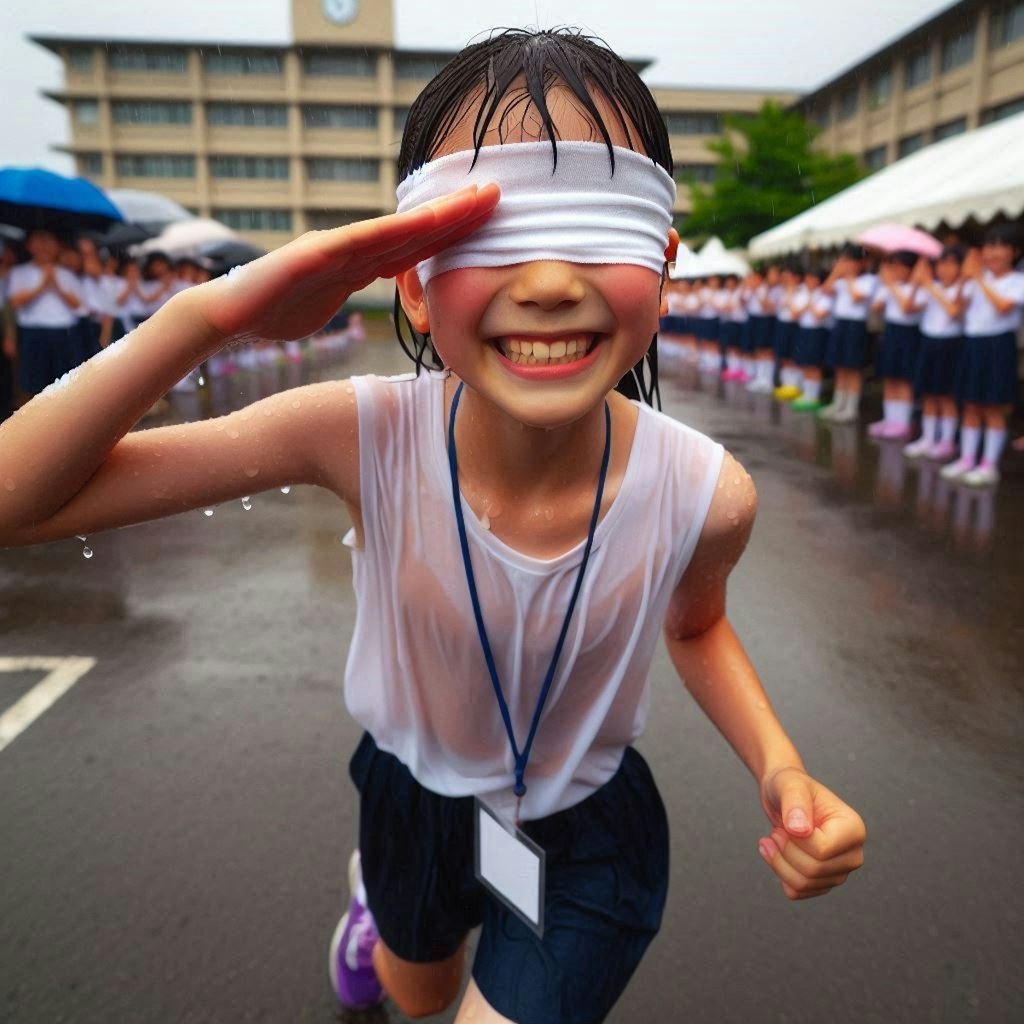 目隠しびしょ濡れ少女