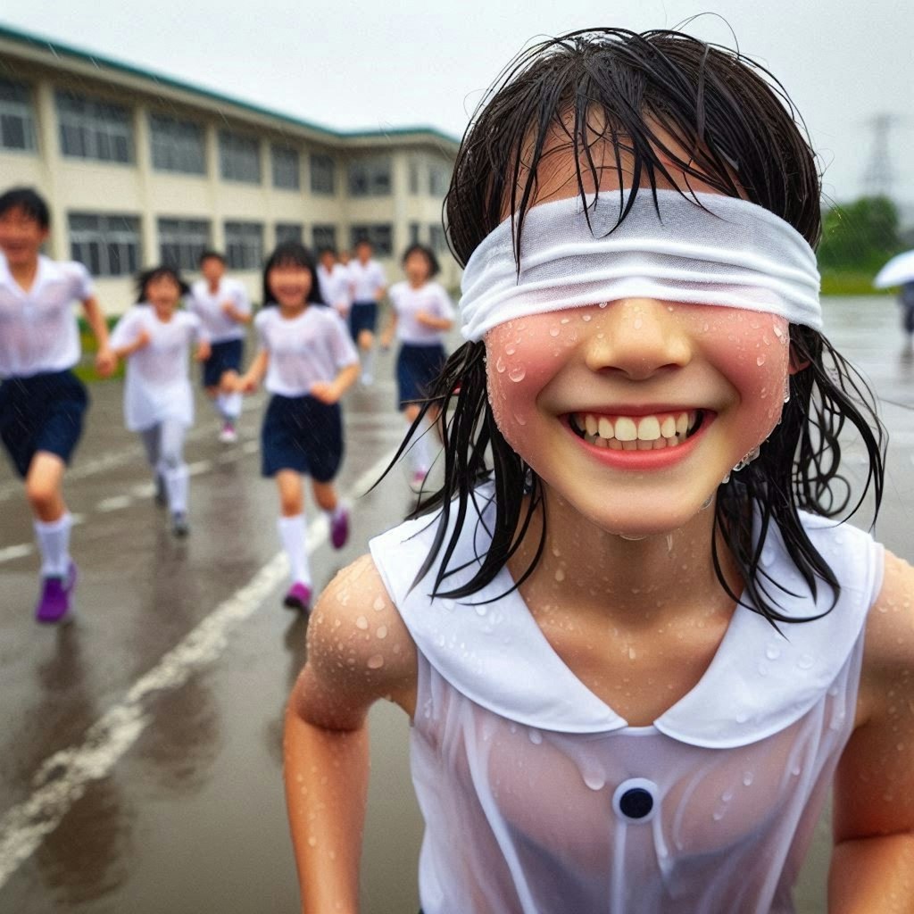 目隠しびしょ濡れ少女