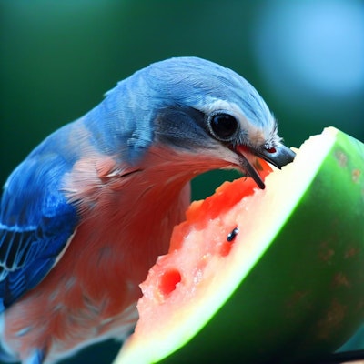 Bird pecks melon
