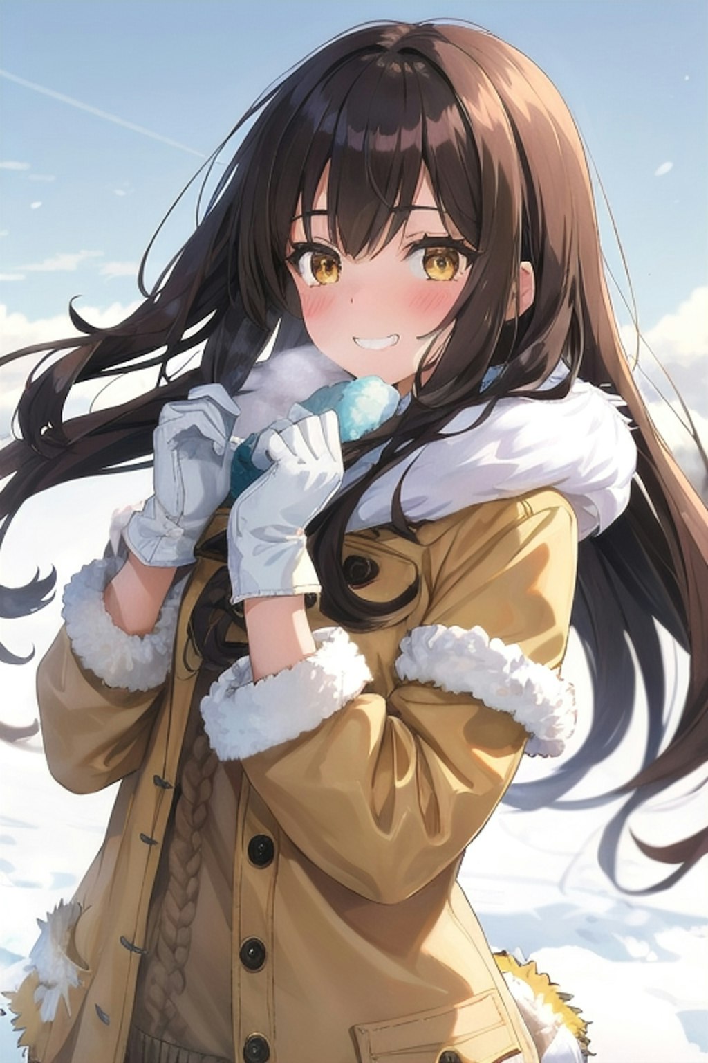 冬空の下、手袋でぬくぬくのなごみちゃん🧤💝⛄️