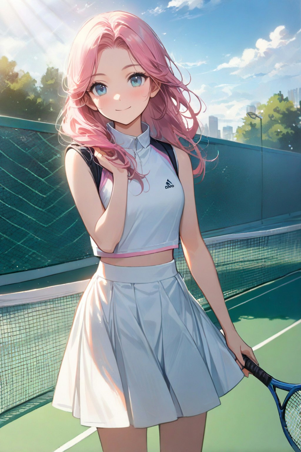 ピンク髪のテニス少女