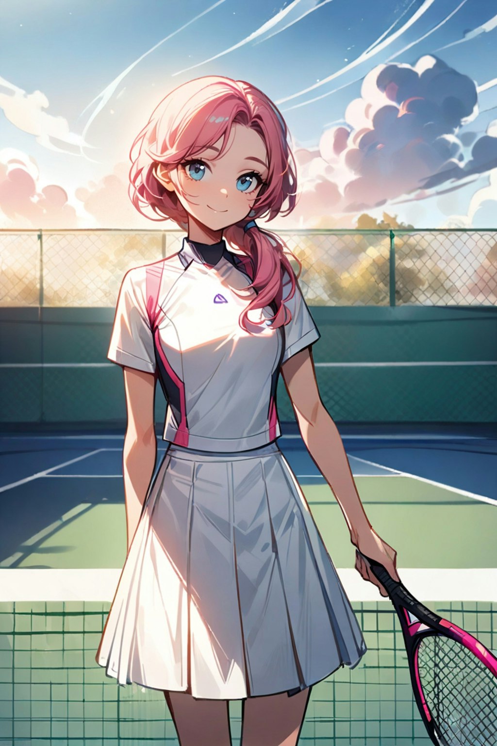 ピンク髪のテニス少女