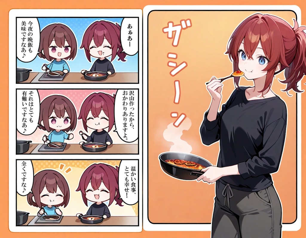 1ページAI漫画「一緒に晩飯」