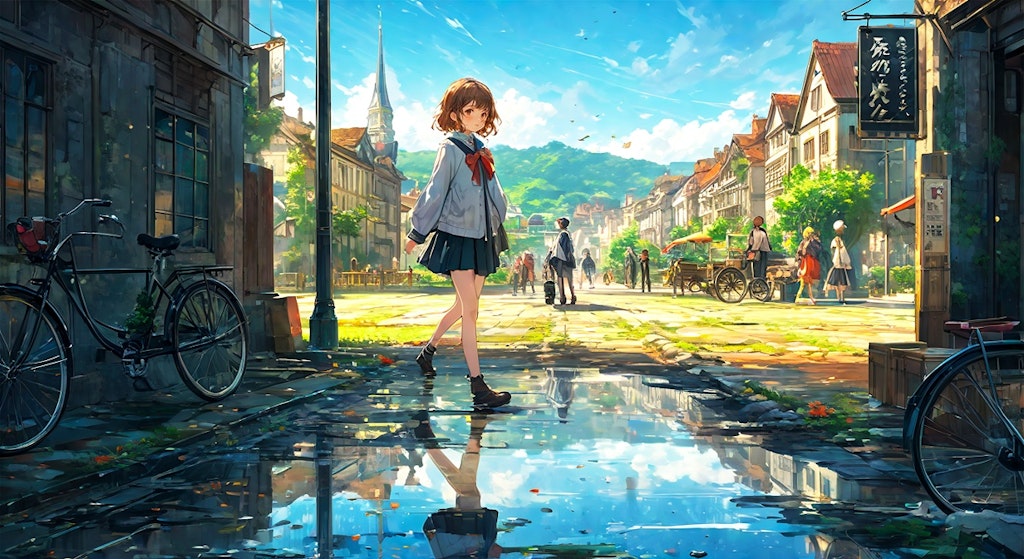 街と水たまり、少女228
