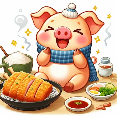 【謎画像】風邪が治ってウキウキでトンカツを食べる豚