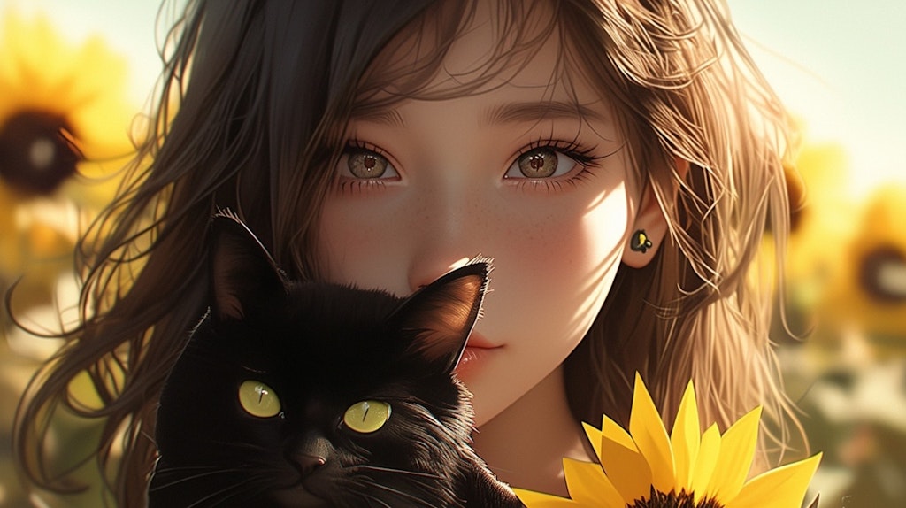 Cats and sunflowers