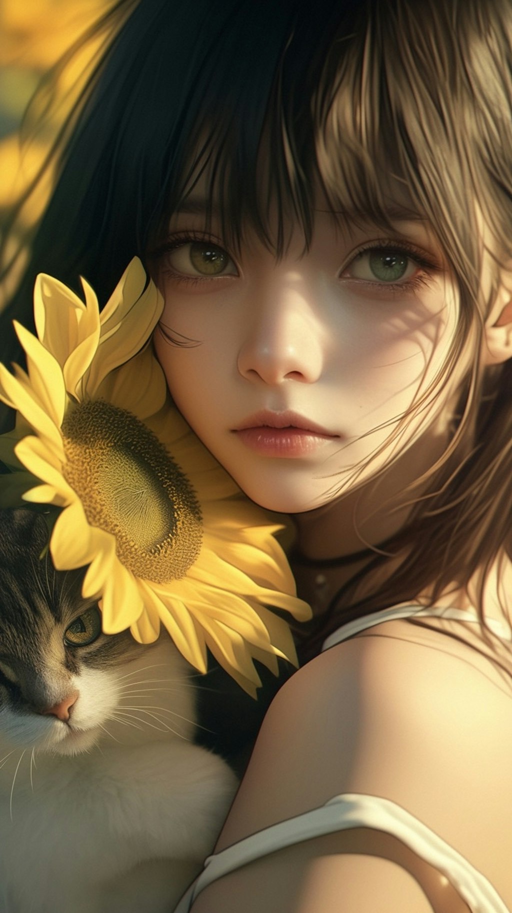 Cats and sunflowers