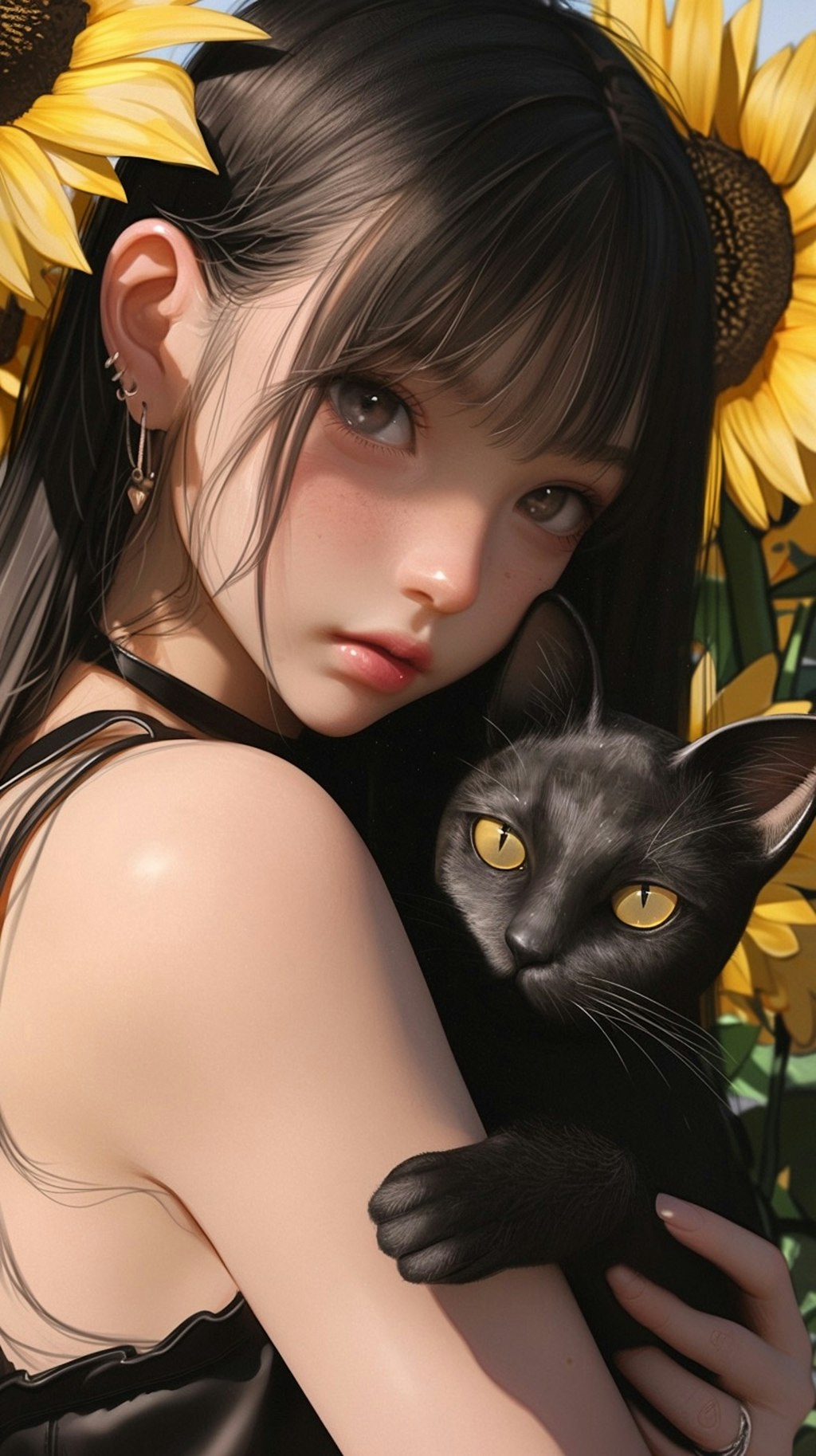 Cats and sunflowers