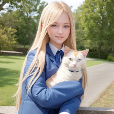 猫を抱く金髪少女