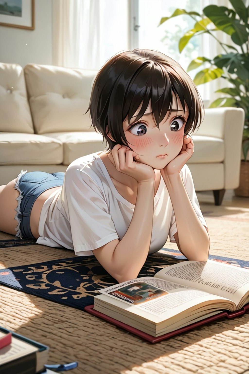 読書中のショートヘア少女