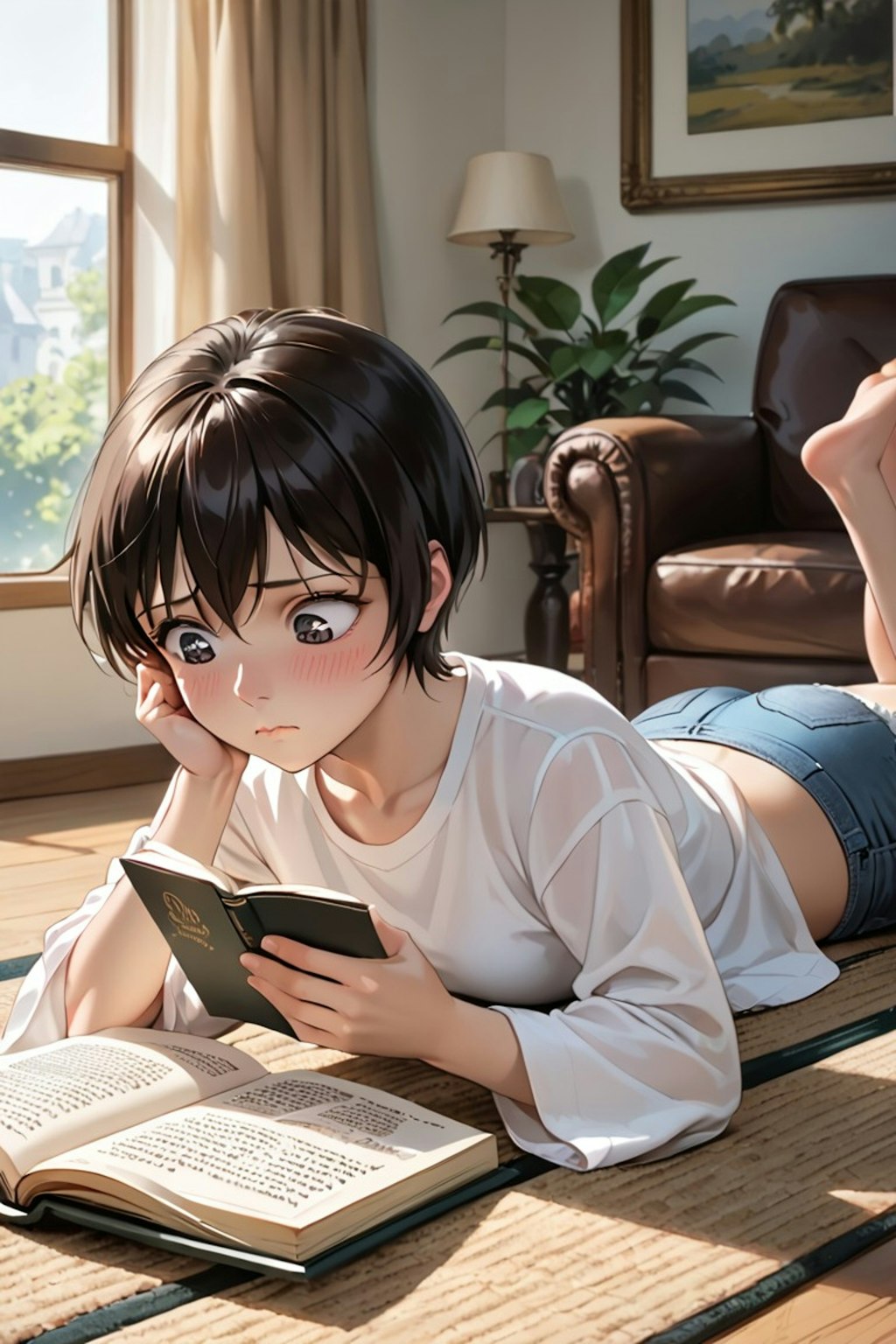読書中のショートヘア少女