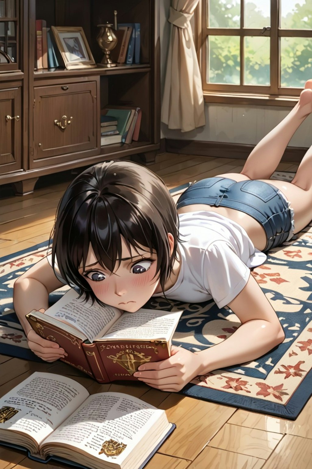 読書中のショートヘア少女