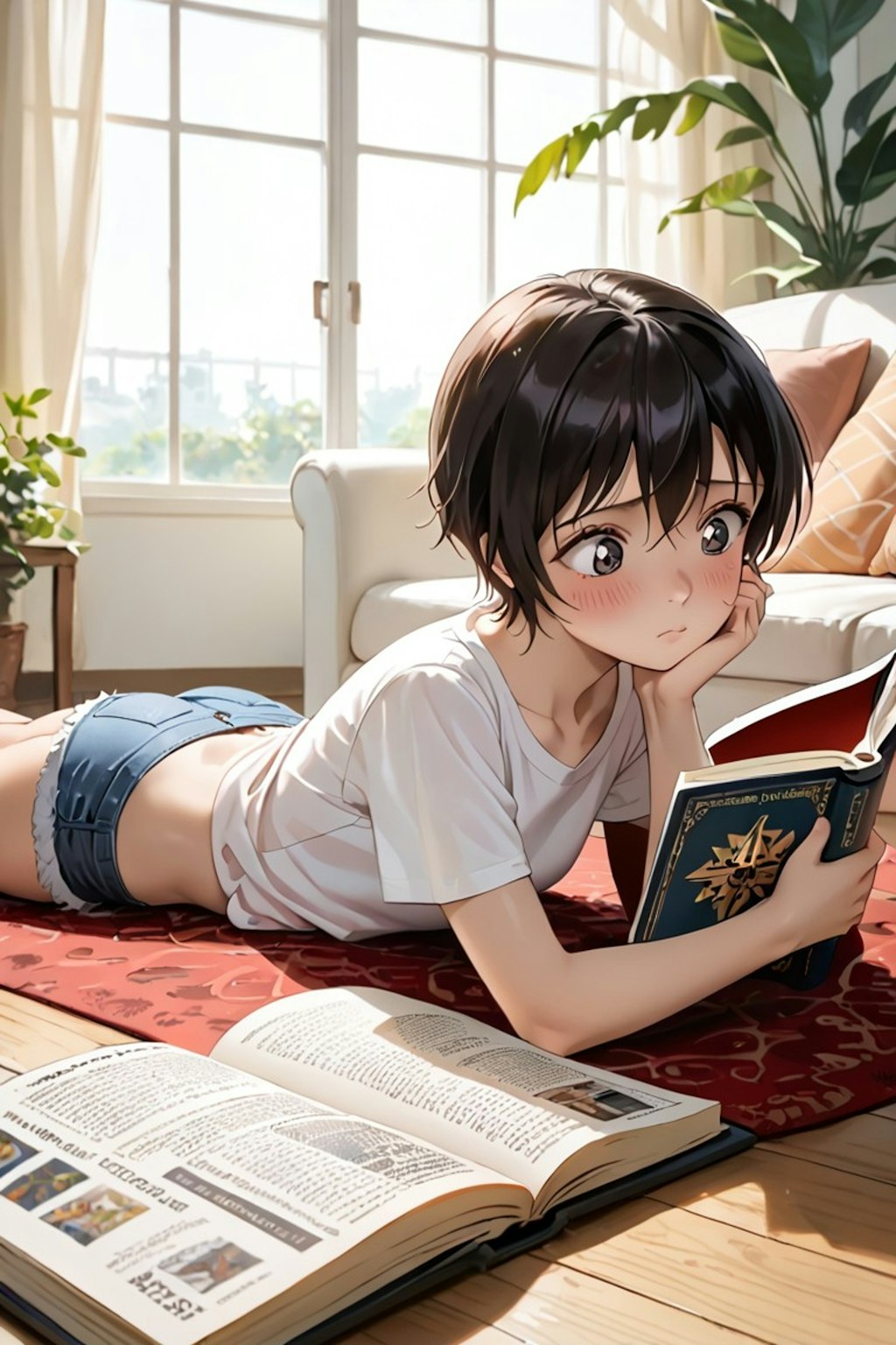 読書中のショートヘア少女