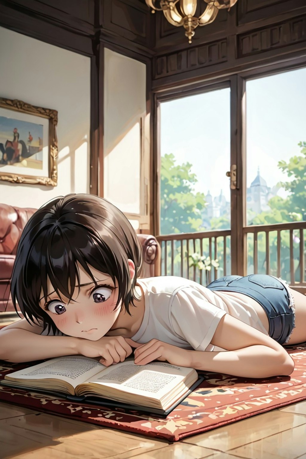 読書中のショートヘア少女