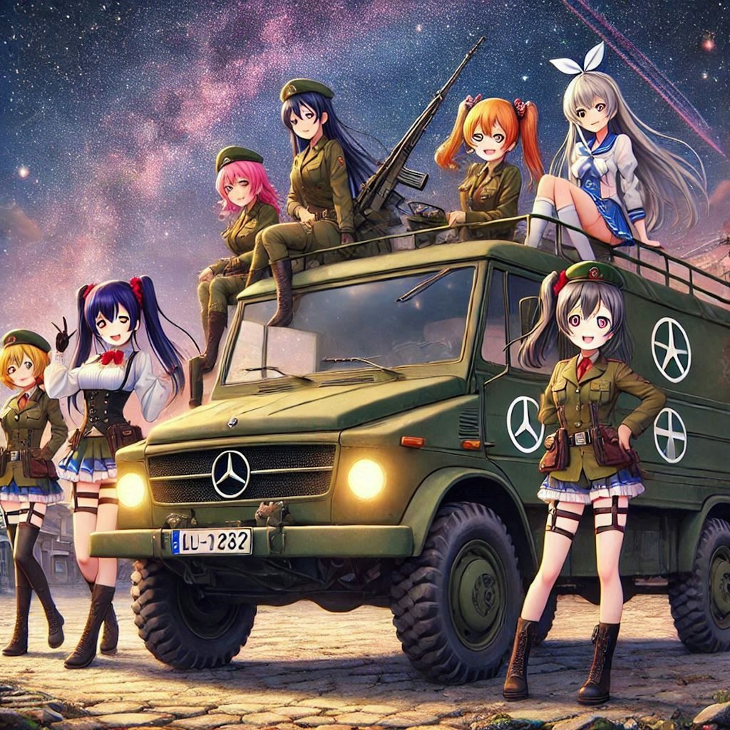 ラブライブキャラとベンツウニモグ軍用車