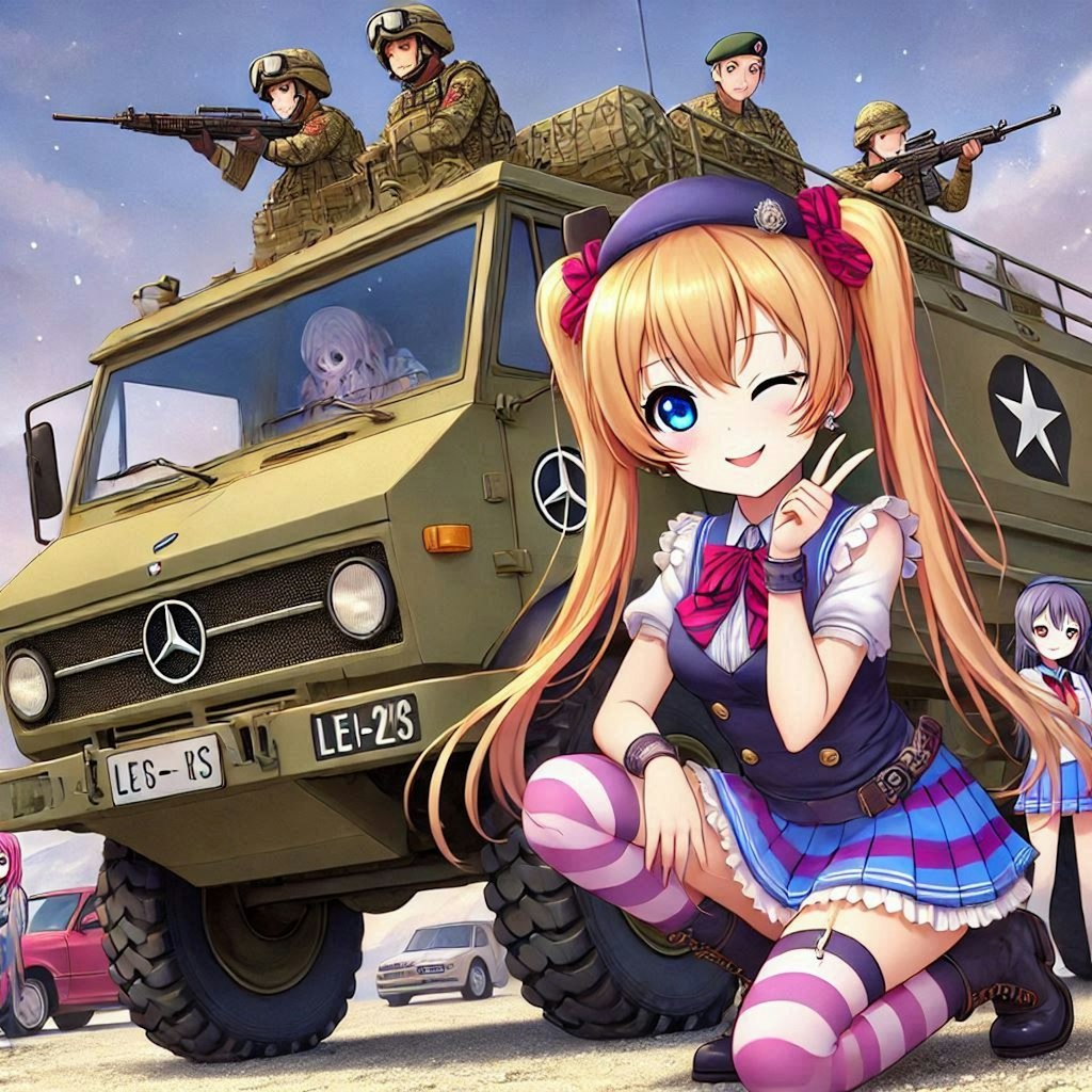 ラブライブキャラとベンツウニモグ軍用車