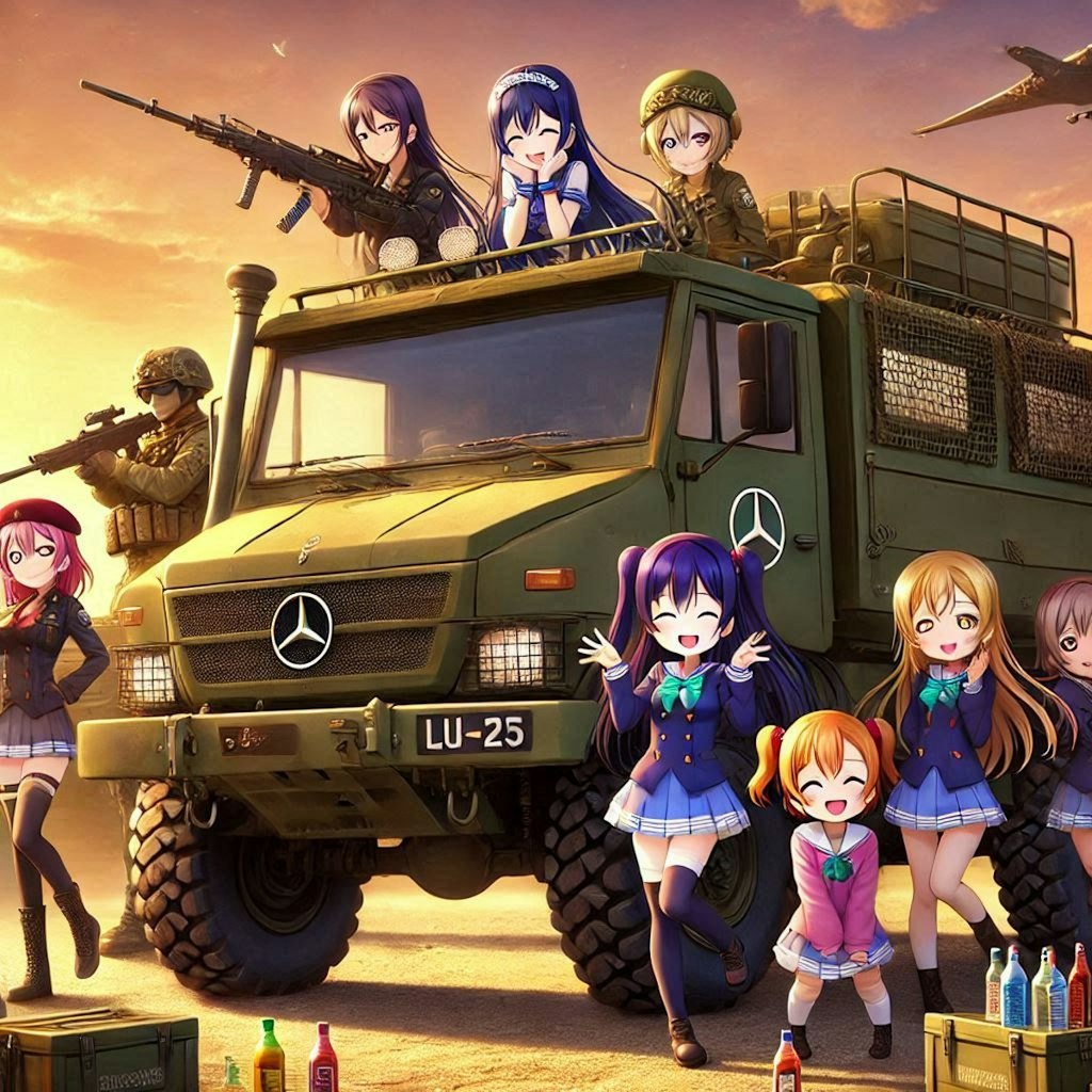 ラブライブキャラとベンツウニモグ軍用車