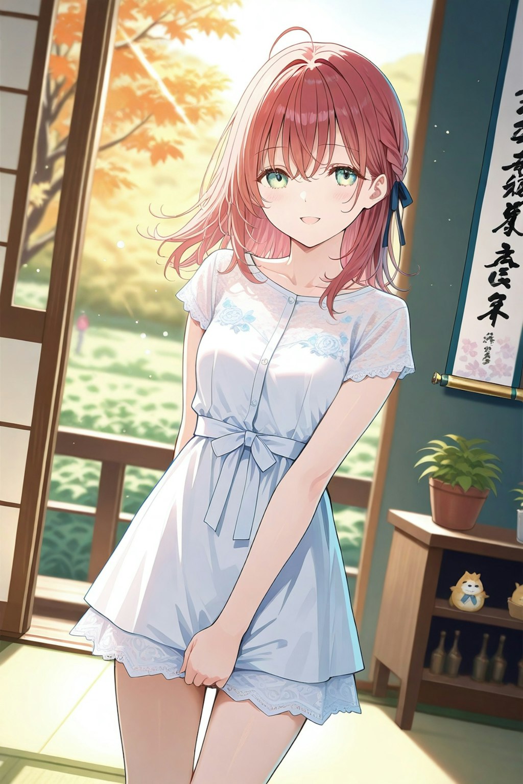 庭と掛け軸