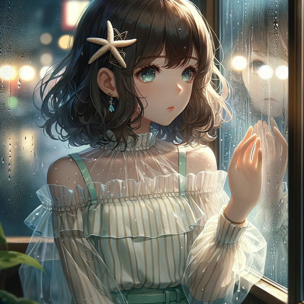 雨、さびしそうな少女