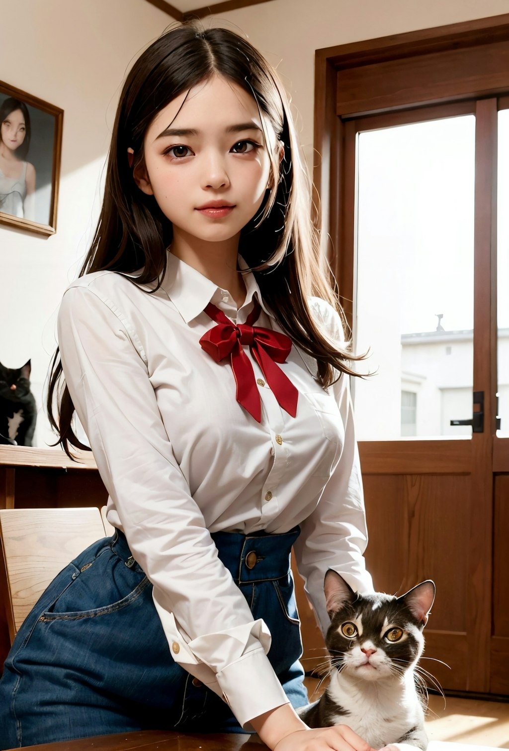 猫カフェでバイトする女子高生