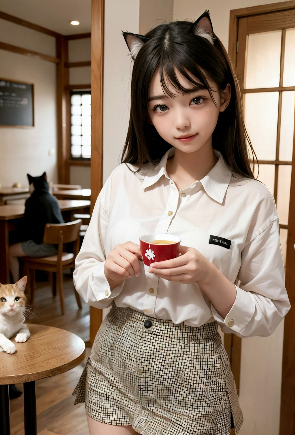 猫カフェでバイトする女子高生