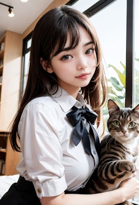 猫カフェでバイトする女子高生