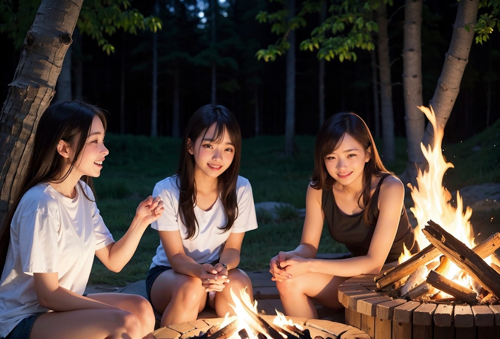 焚き火と女子高生