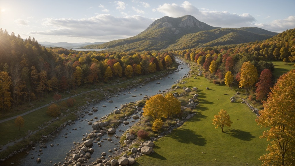 【風景】 秋の山と川