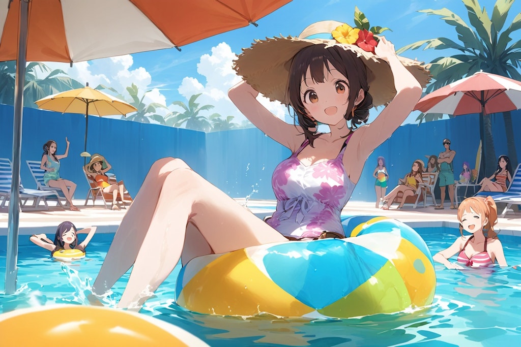 日本の夏、 ちちぷいの夏 プールで遊ぼう