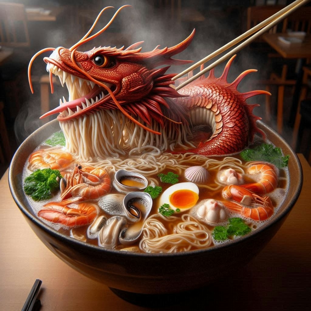 神々が食したseafood noodle