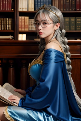 眼鏡三つ編みのお姫様、読書中