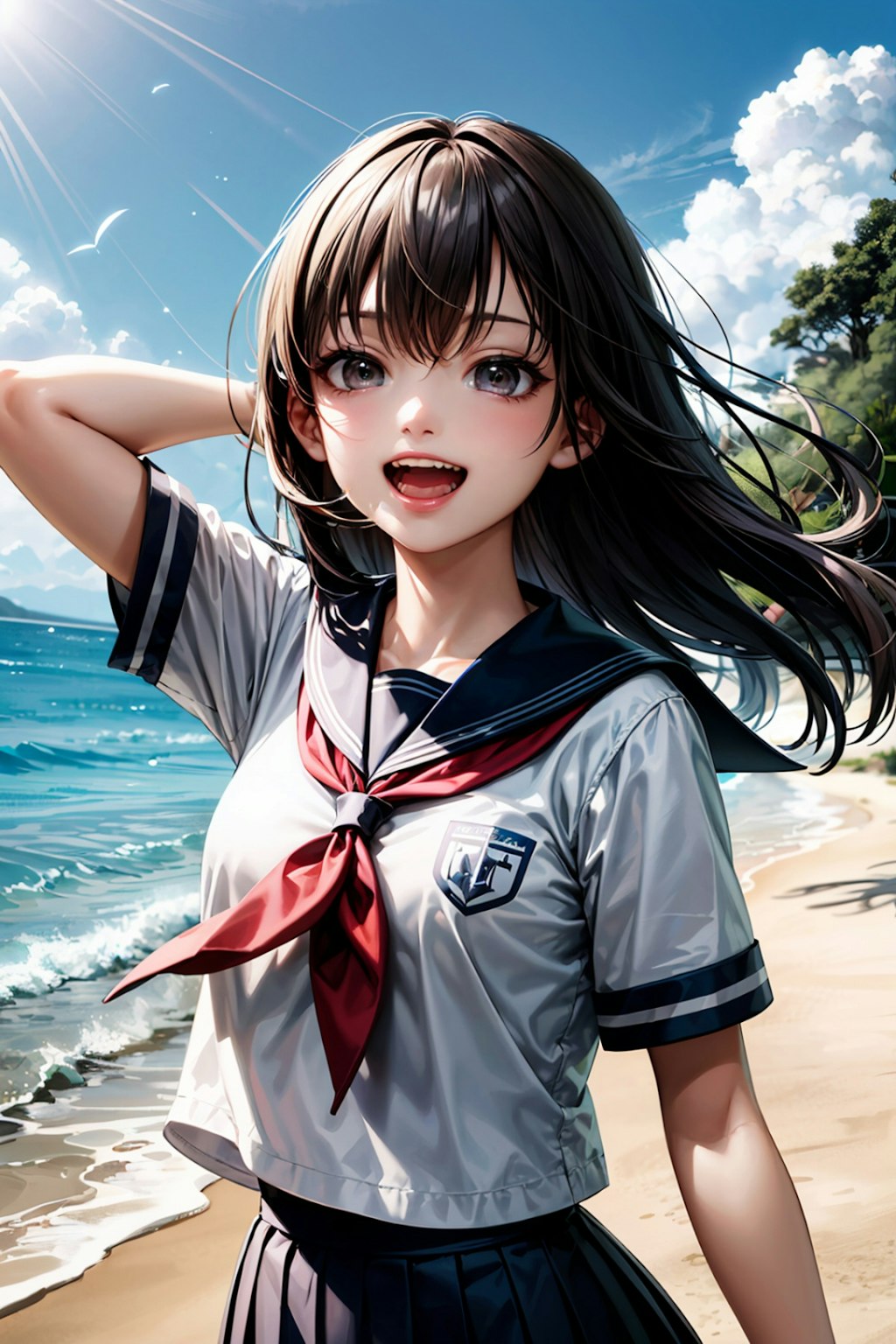 海の制服女の子