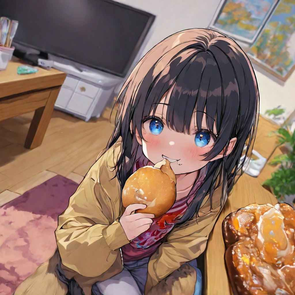 おやつを食べている小さな女の子