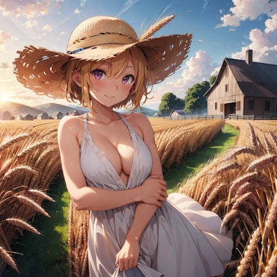小麦畑の女性