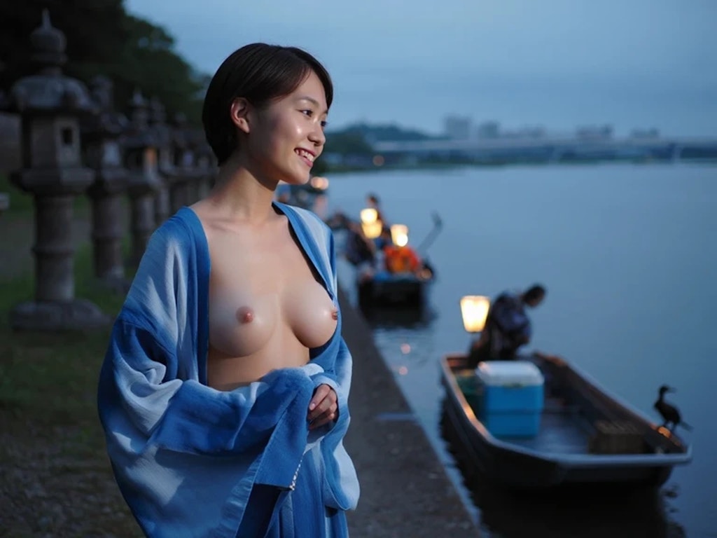 川と浴衣美女（悪質な妨害）