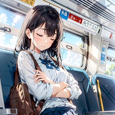 電車で寝っている彼女