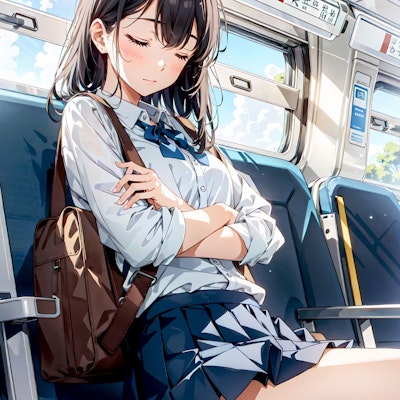 電車で寝っている彼女